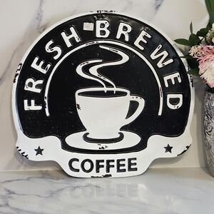 Creative Co-Op Black & White Fresh Brewed Coffee Metal Wall Sign